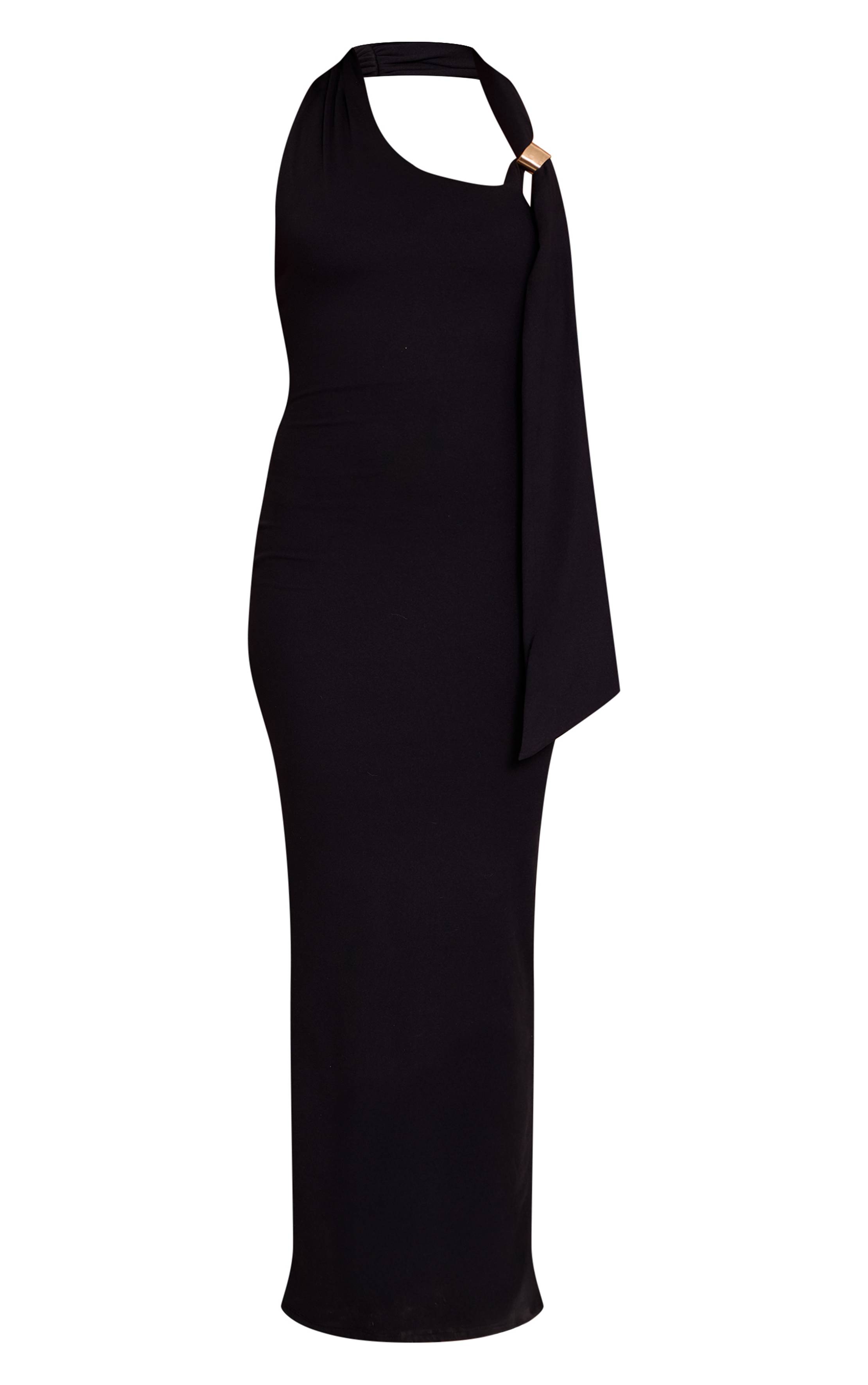 Noir Robe Maxi Ajustée À Détail De Bordure Toucher Doux