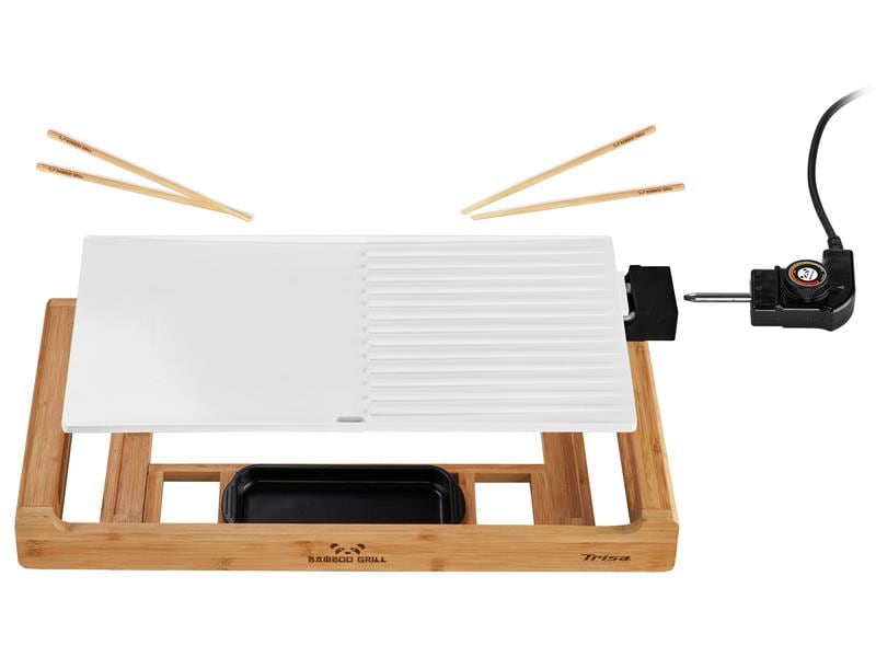 Trisa Tischgrill Bamboo Grill 1800 W Leistungsstarker Tischgrill für drinnen und draussen