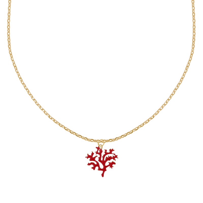 Collier Plaqué Or et son Corail Rouge