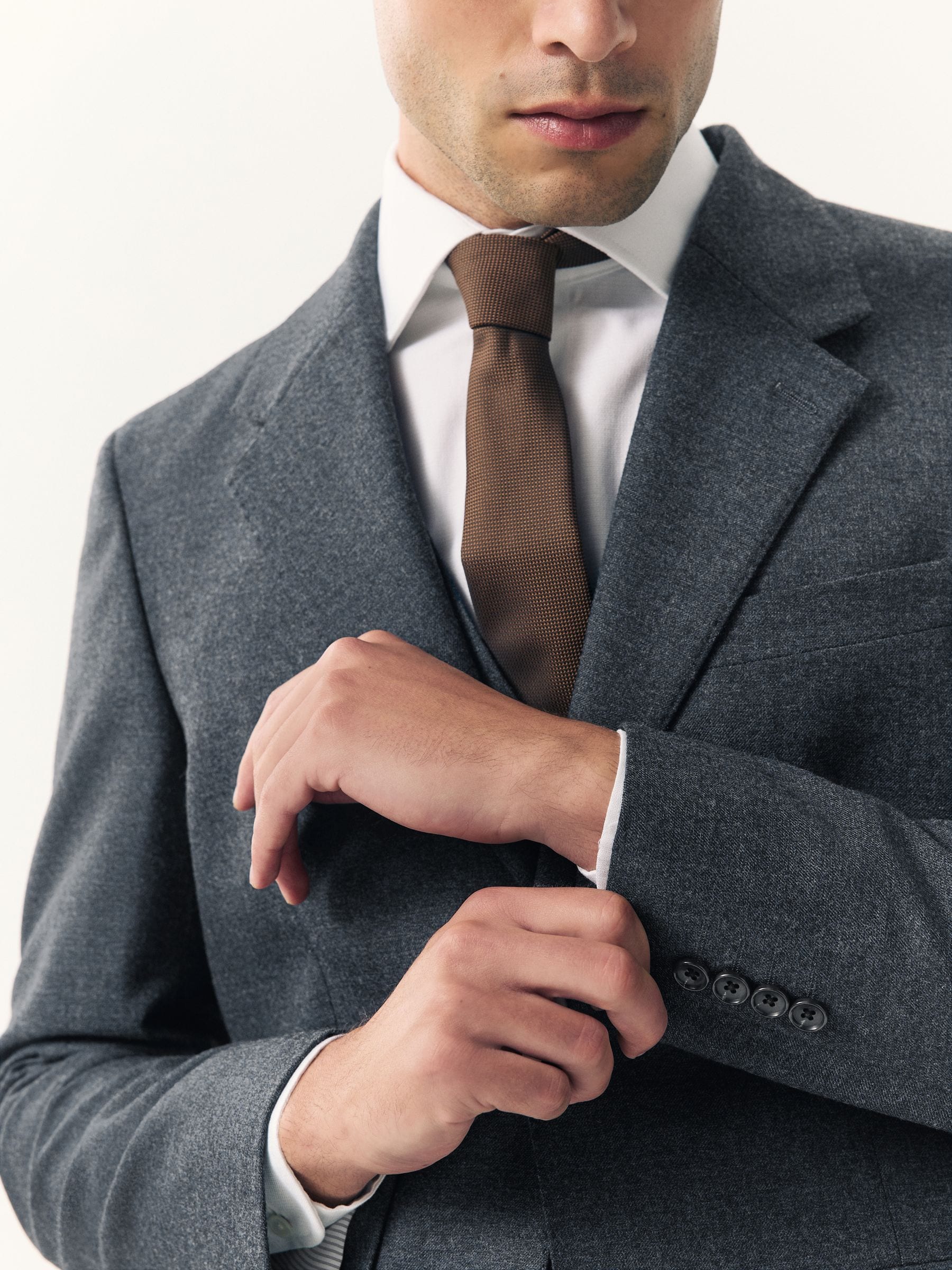 Blauw - Tailored Fit Merino Wool Blend Suit Jacket