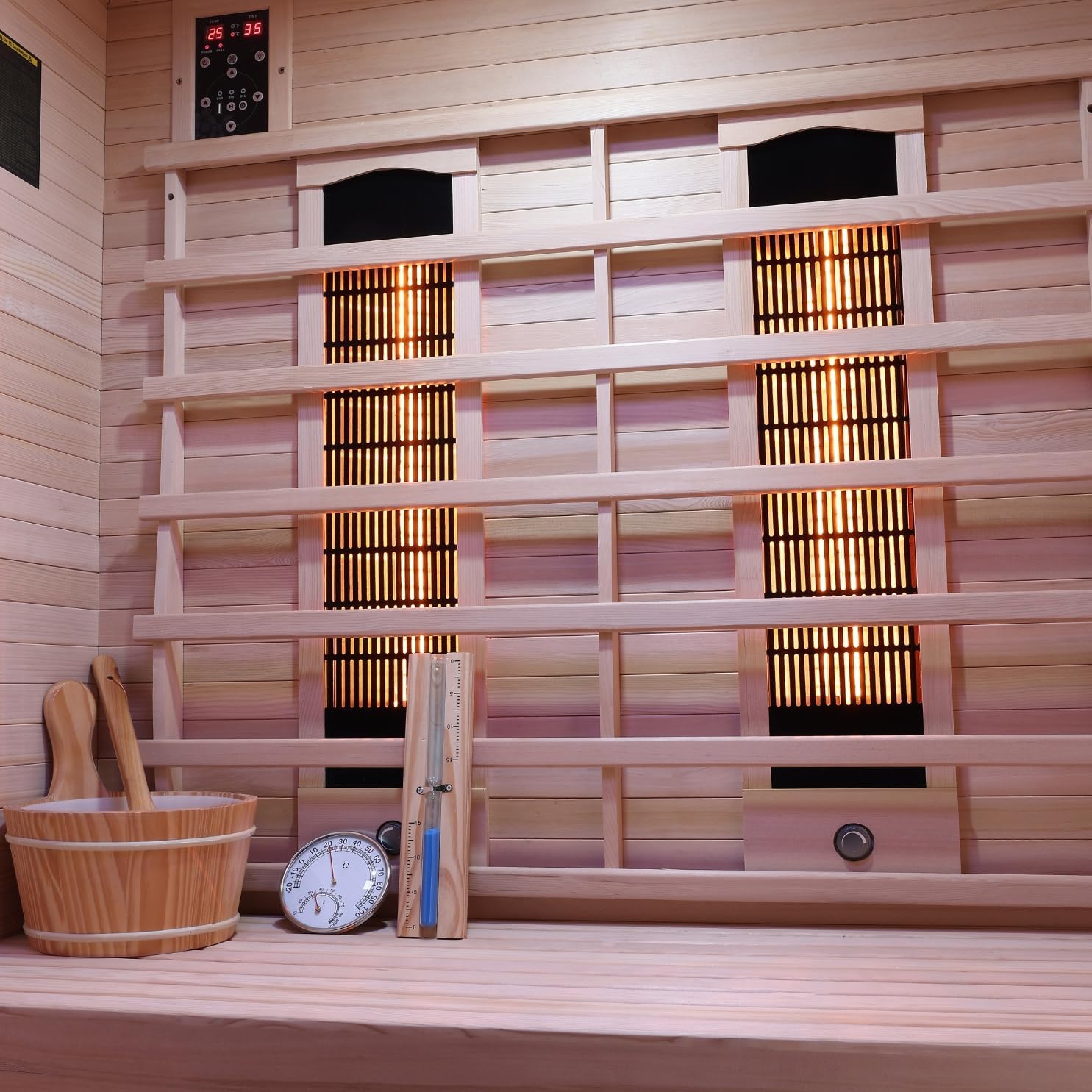 SANOTECHNIK Infrarotkabine TWINCOMBI – 2 Personen Kombi-Sauna 130×120×200cm | 3 Vollspektrum-Strahler (2×300W & 1×400W), Harvia 3,5kW Ofen, LED-Farblicht, Bluetooth-MP3 – Art.Nr.: J30130