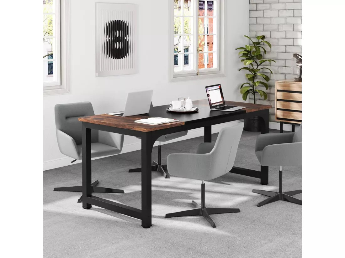 Tribesigns Bureau pour Ordinateur Portable, Table, Bureau d’étude pour Le télétravail, Poste de Travail pour Bureau, Chambre, Facile à Monter, 160 x 80 x 75 cm (Marron Rustique + Noir)