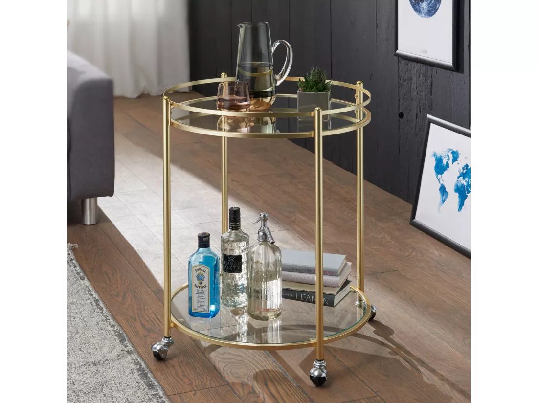 Chariot de Service ø 57 cm Verre / Métal Chariot de nourriture Roulant
