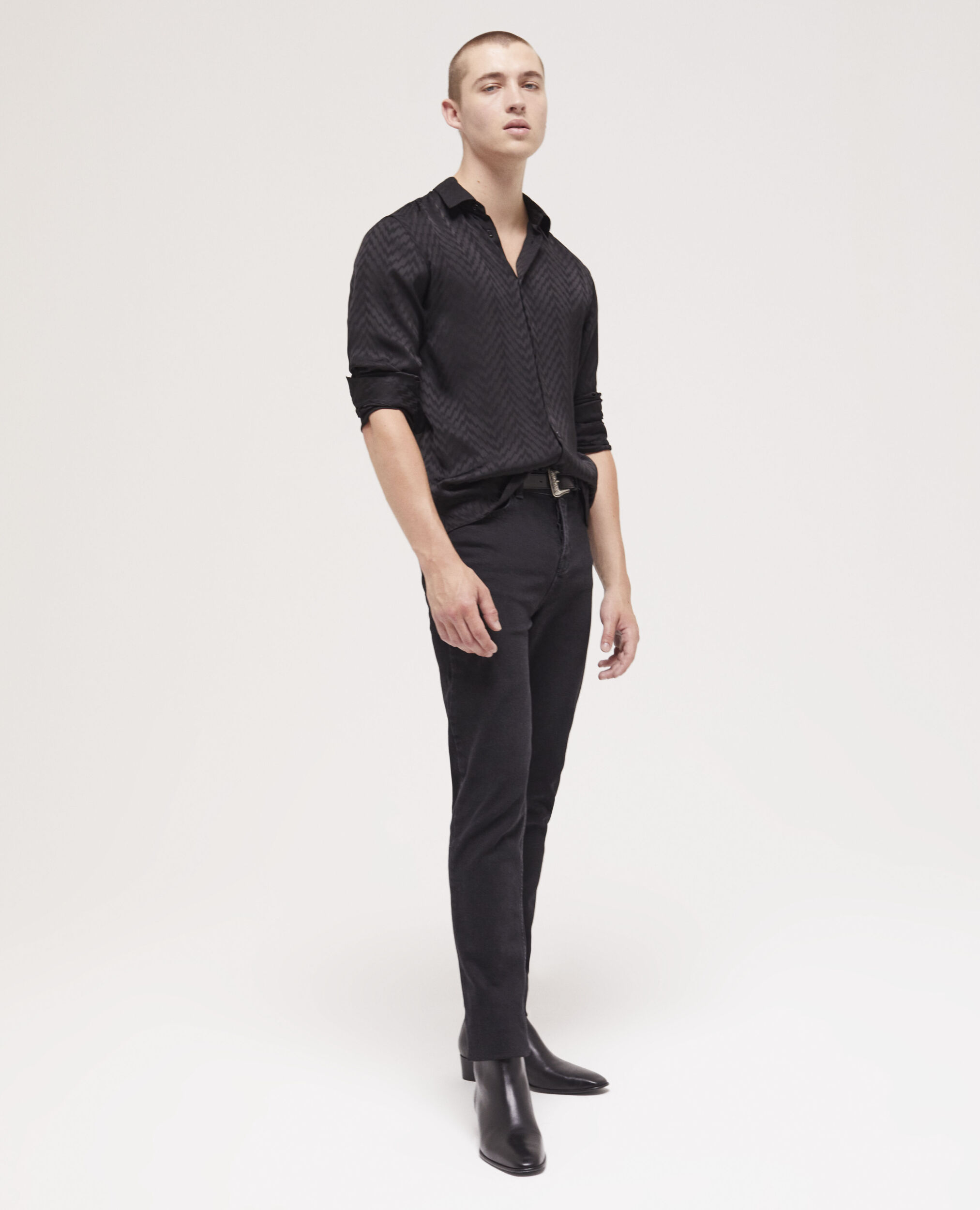 Chemise col classique en jacquard noire