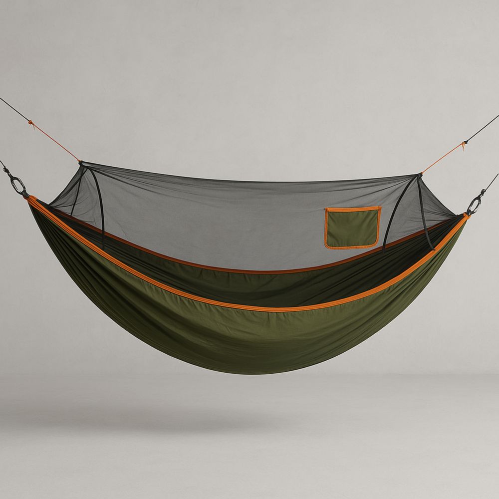 Hängematte mit Moskitonetz Oliv/Orange Nylon 280x140cm