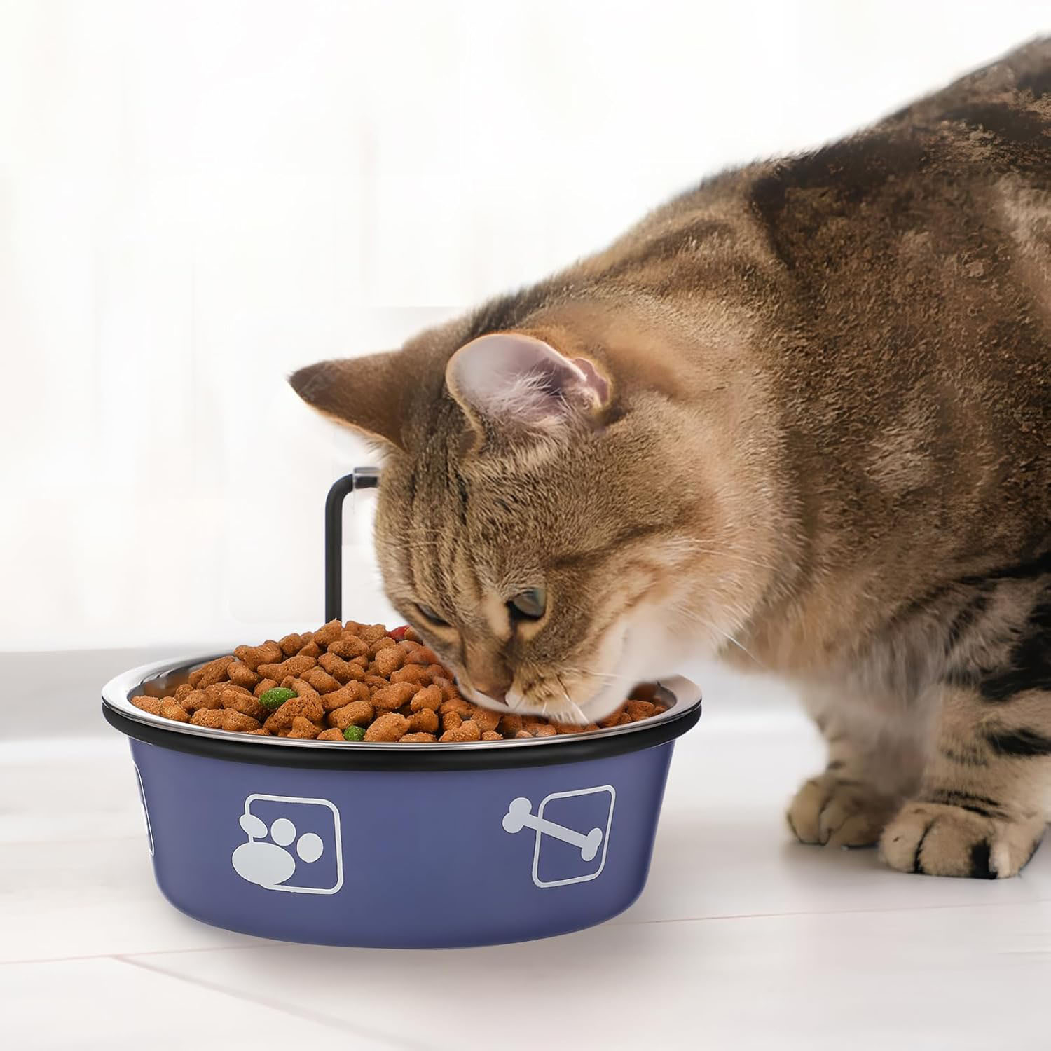 (Ø12cm) Metall Haustier Futter Napf Katzen Fressnapf Hunde Schale mit Selbstklebender Wand Halterung - Blau
