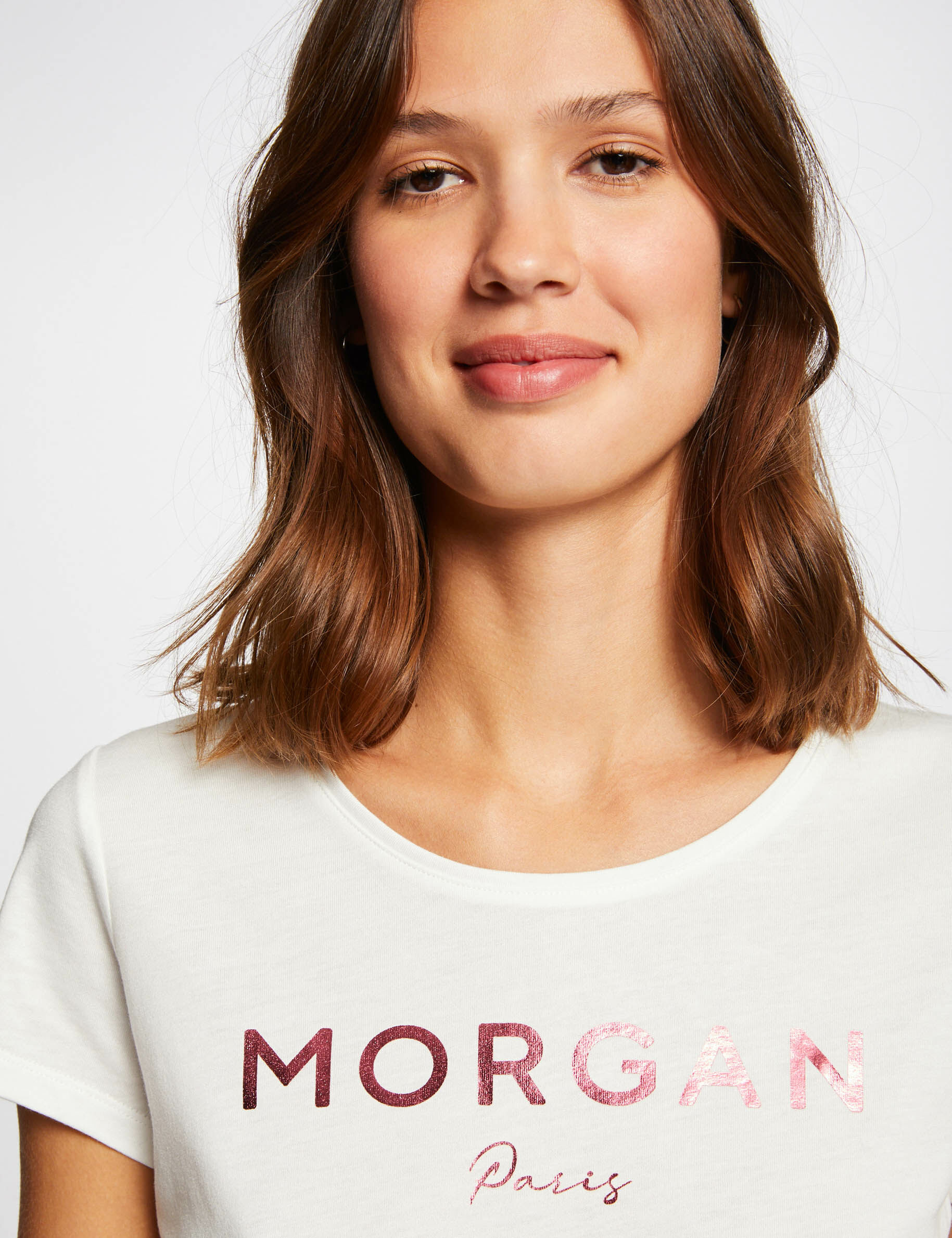 T-shirt manches courtes à inscription corail femme - corail