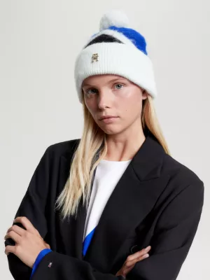 Gorro com monograma TH e estampa argyle com pompons
