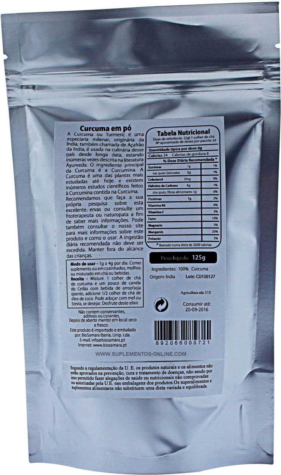 Cúrcuma em pó Biosamara 125g