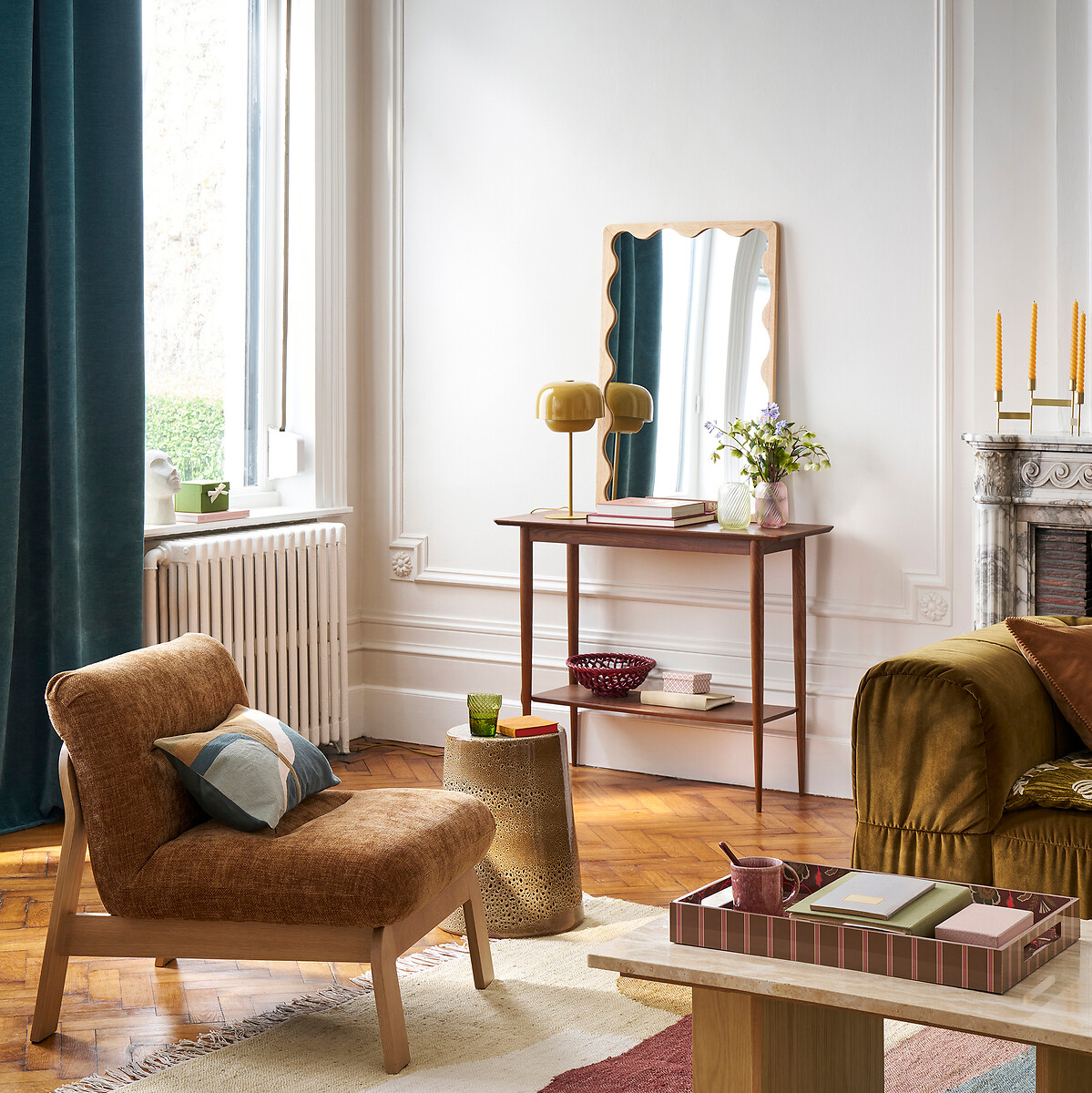 LA REDOUTE INTERIEURS<br>Cortina de veludo em chenille com ilhós, Calda