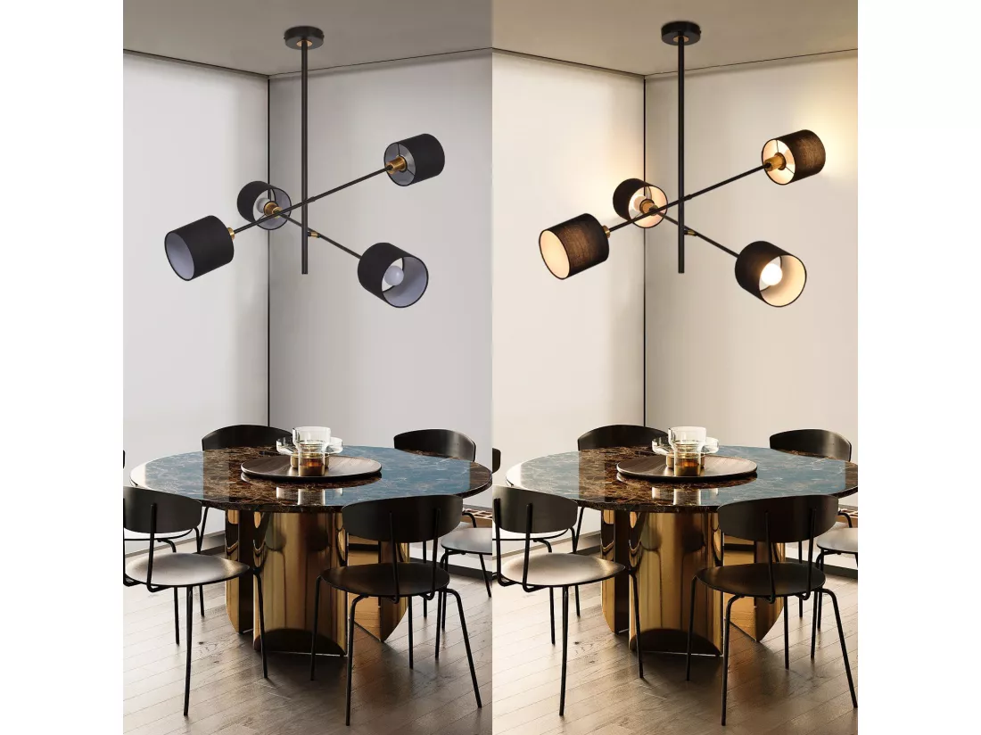NETTLIFE Suspension Métal Noir E14 Max. 25W Diam. 85 cm 4 Ampoules Abat-Jour Salon Lampe de Salle à Manger Vintage Plafonnier Lampe de Cuisine pour