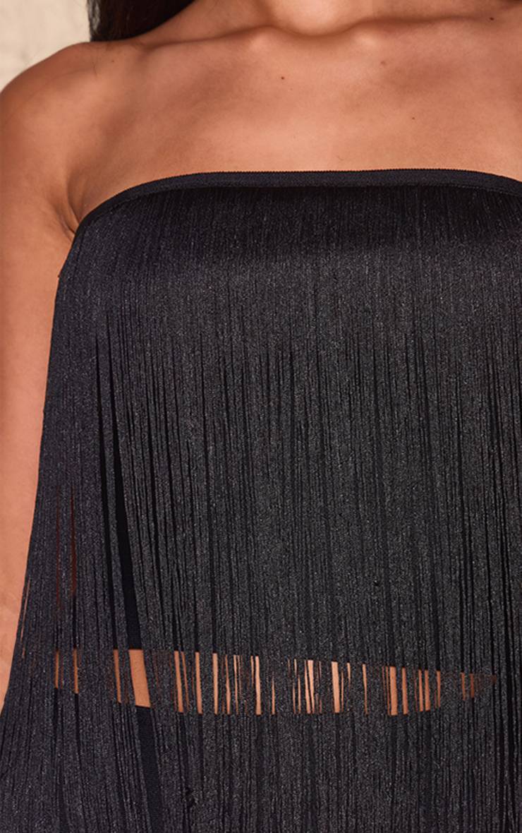 Noir Top Bandeau À Franges Effet Bandage