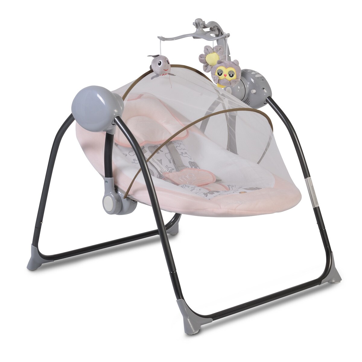 Moni elektrische Babywippe ZaZu, Spielbogen Musikfunktion Schaukelfunktion Timer rosa