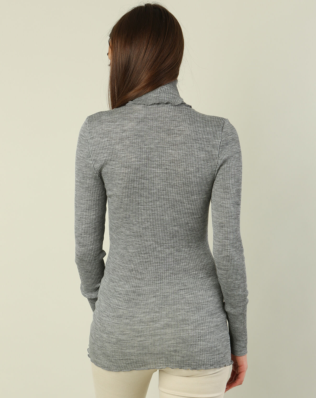 Mare Top col roule laine et soie gris