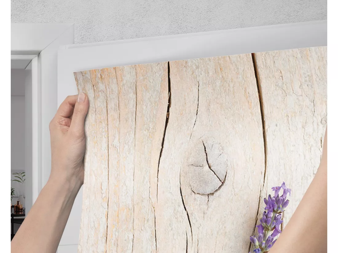 Papier peint photo pour portes intérieures - Lavande sur bois 95x205 cm
