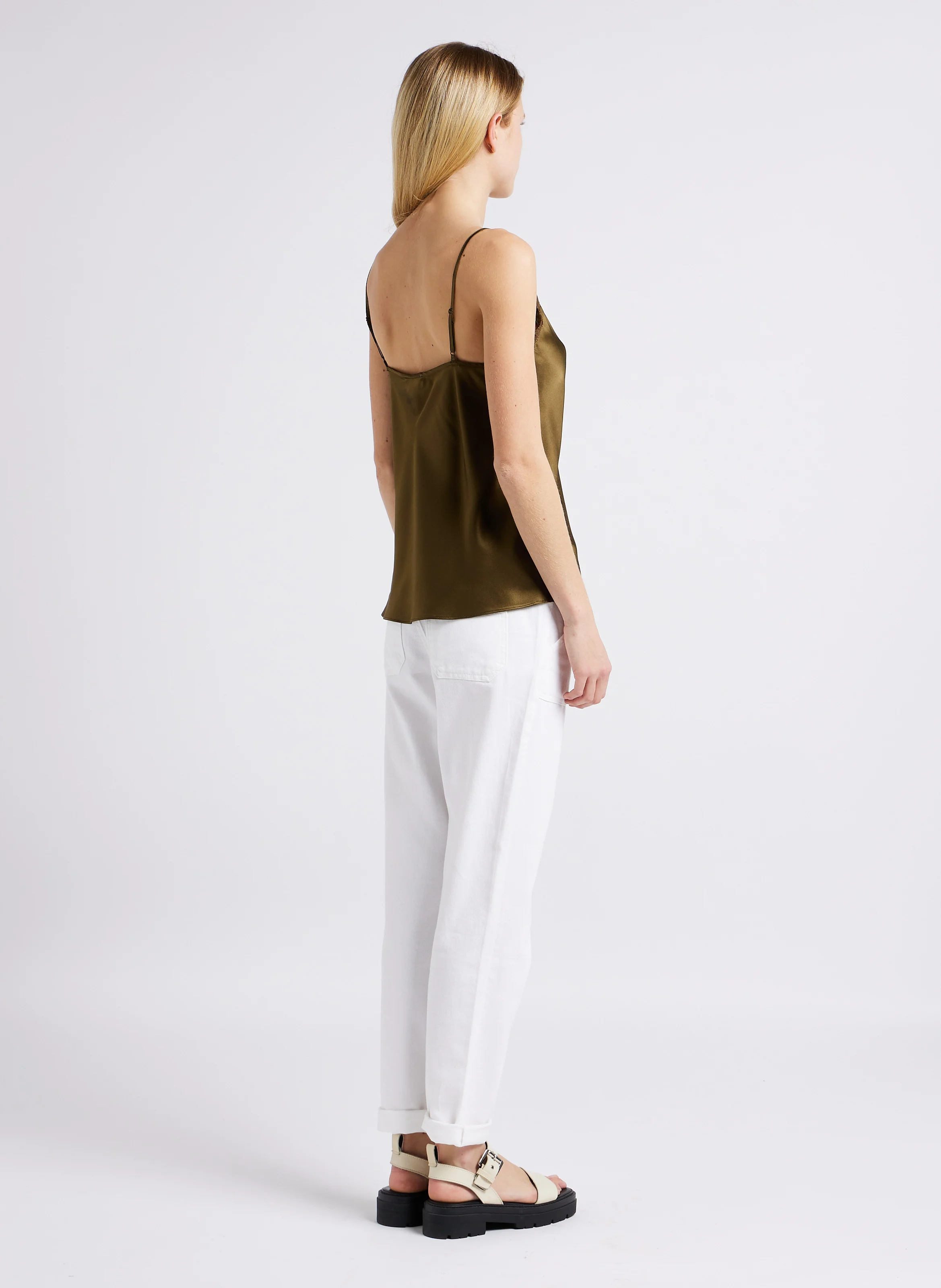 NALLA - Pantalon slim taille haute en coton | Blanc