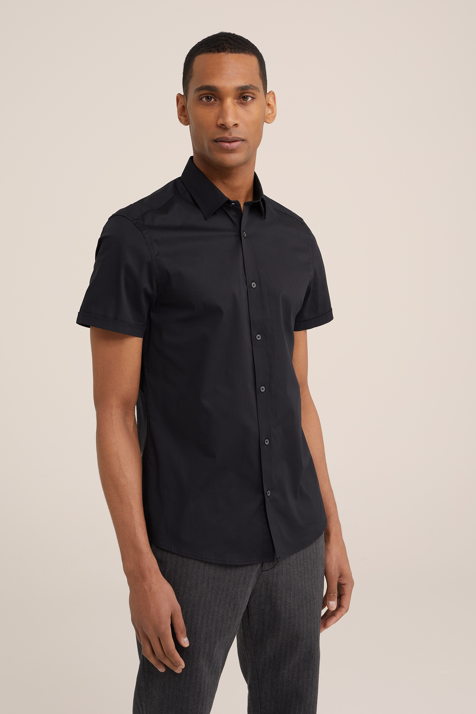 poplin overhemd met stretch WE Fashion Zwart