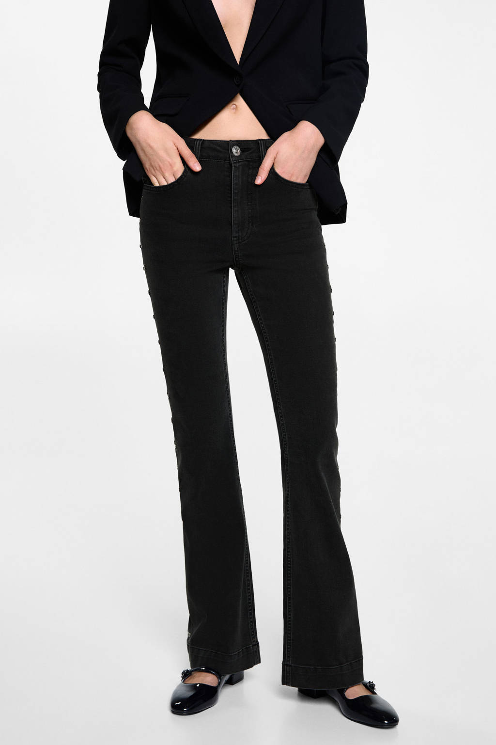 MANGO TEEN flared low waist flared jeans grey denim
