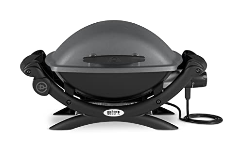 Weber Q1400 Barbecue électrique, surface de cuisson 43 x 32 cm, nomade, grille en fonte émaillée divisée en 2 parties, couvercle et cuve en fonte d’aluminium – Gris foncé (52020053)