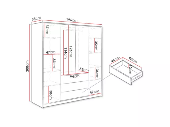 Armoire 4 portes et 3 tiroirs - L196 cm - Noir - LIZANDRO