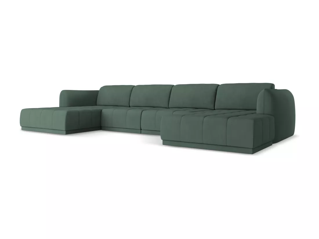 Canapé d'angle panoramique en tissu chenille - vert - HOKU