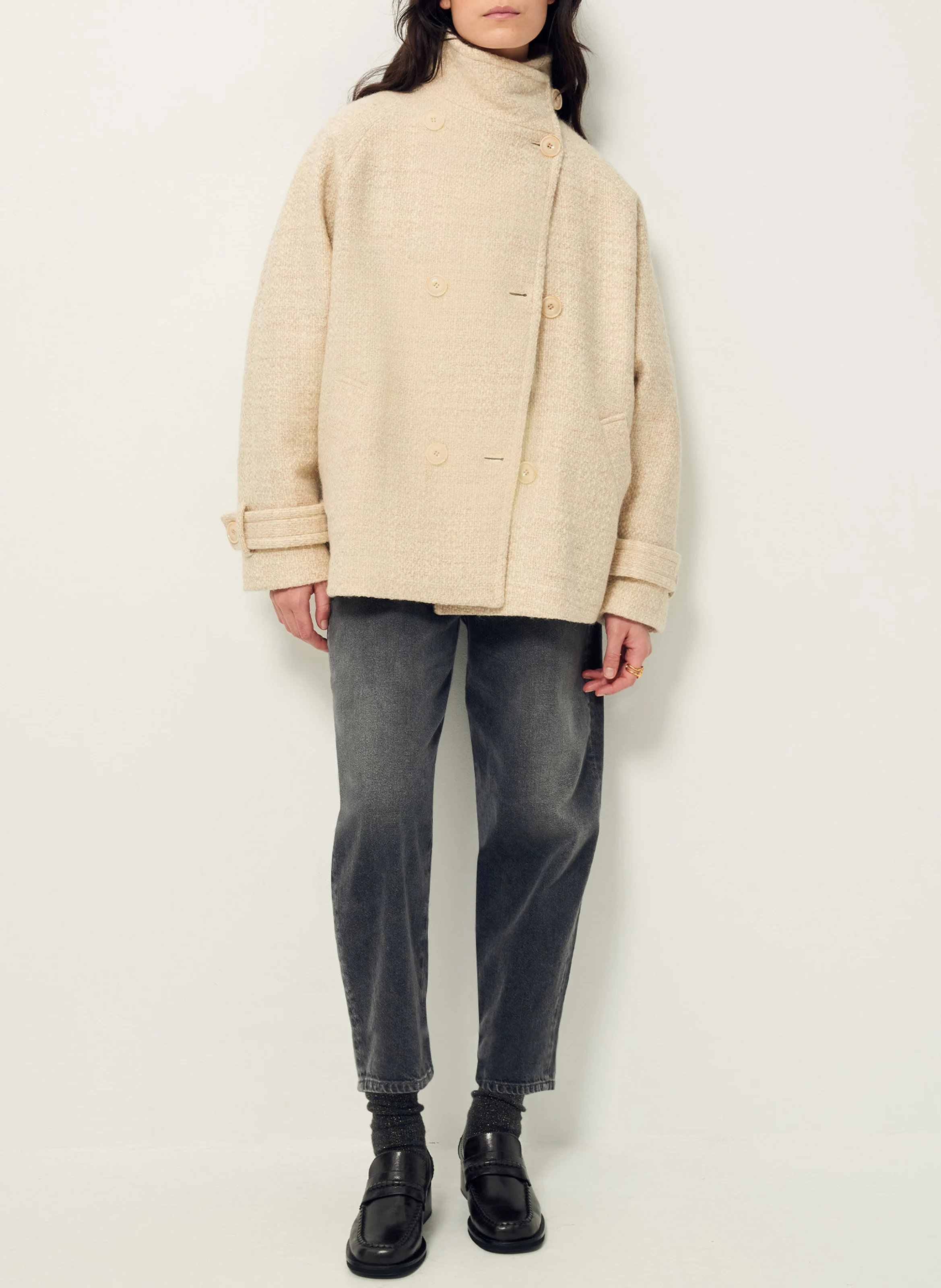 BLEECK - Manteau col montant en laine mélangée | Beige