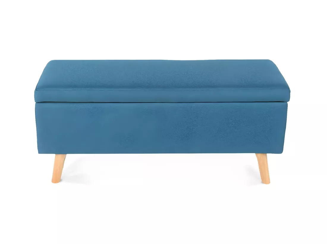 Banquette coffre de style scandinave Eline tissu bleu canard