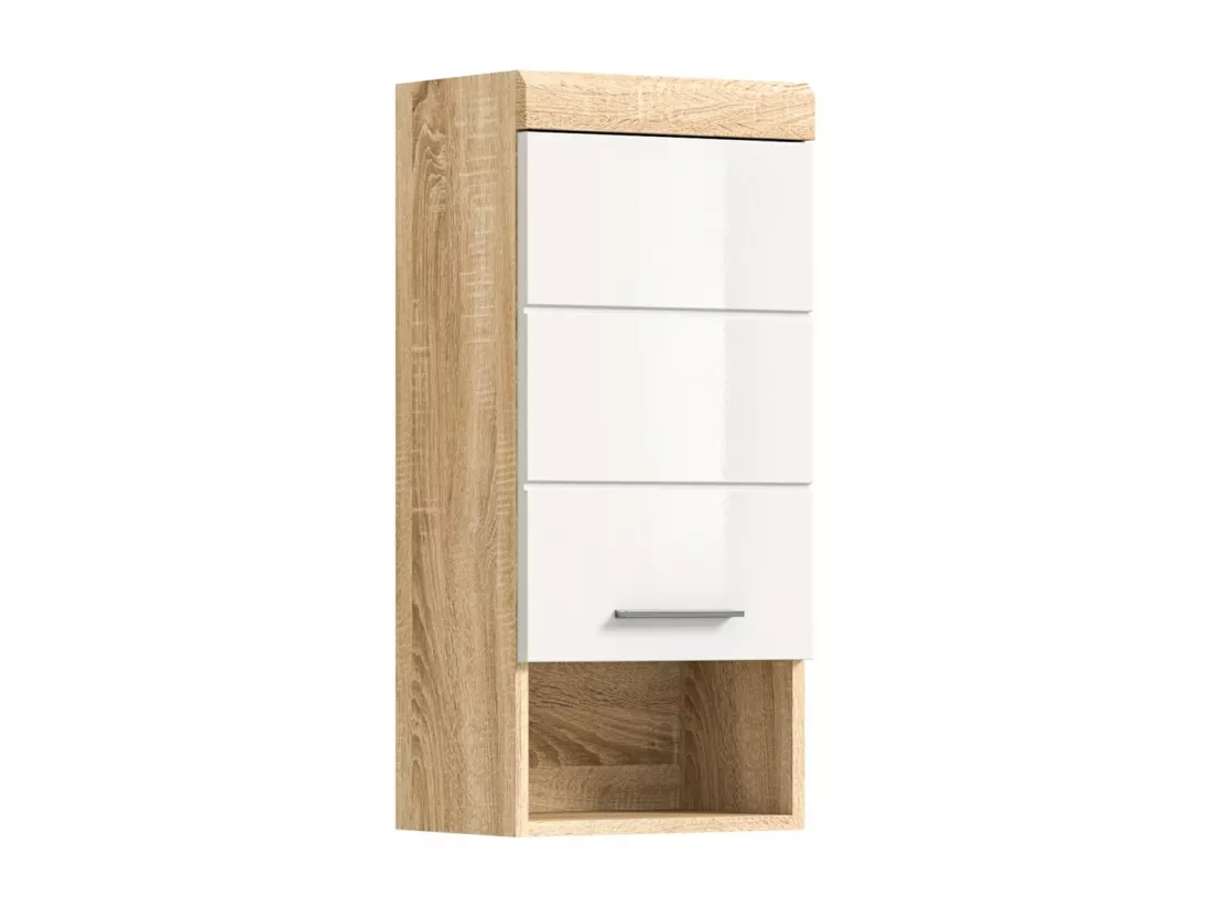 Demi-colonne de salle de bain LEWOTO – 1 porte et 1 niche – Blanc et chêne clair