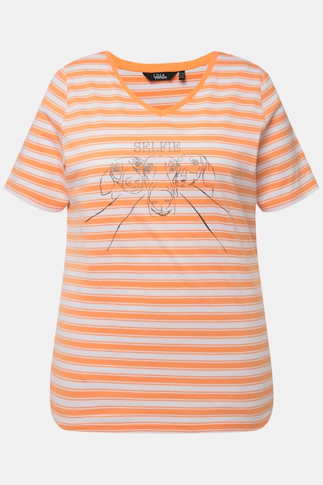 T-Shirt, Ringel, Metallic-Tiermotiv, V-Ausschnitt, Halbarm