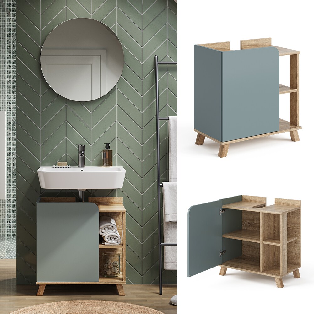 Vicco Waschbeckenunterschrank Karen Sonoma Mintgrün 60 x 65 cm Tür offene Fächer
