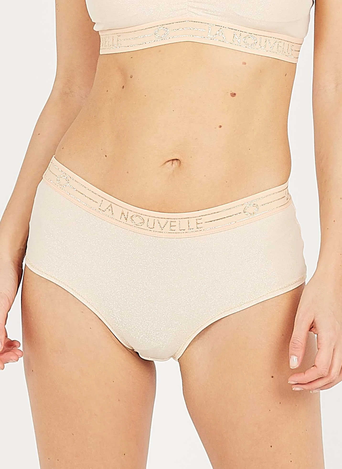 Judith - Shorty taille basse avec fils métallisés| Beige