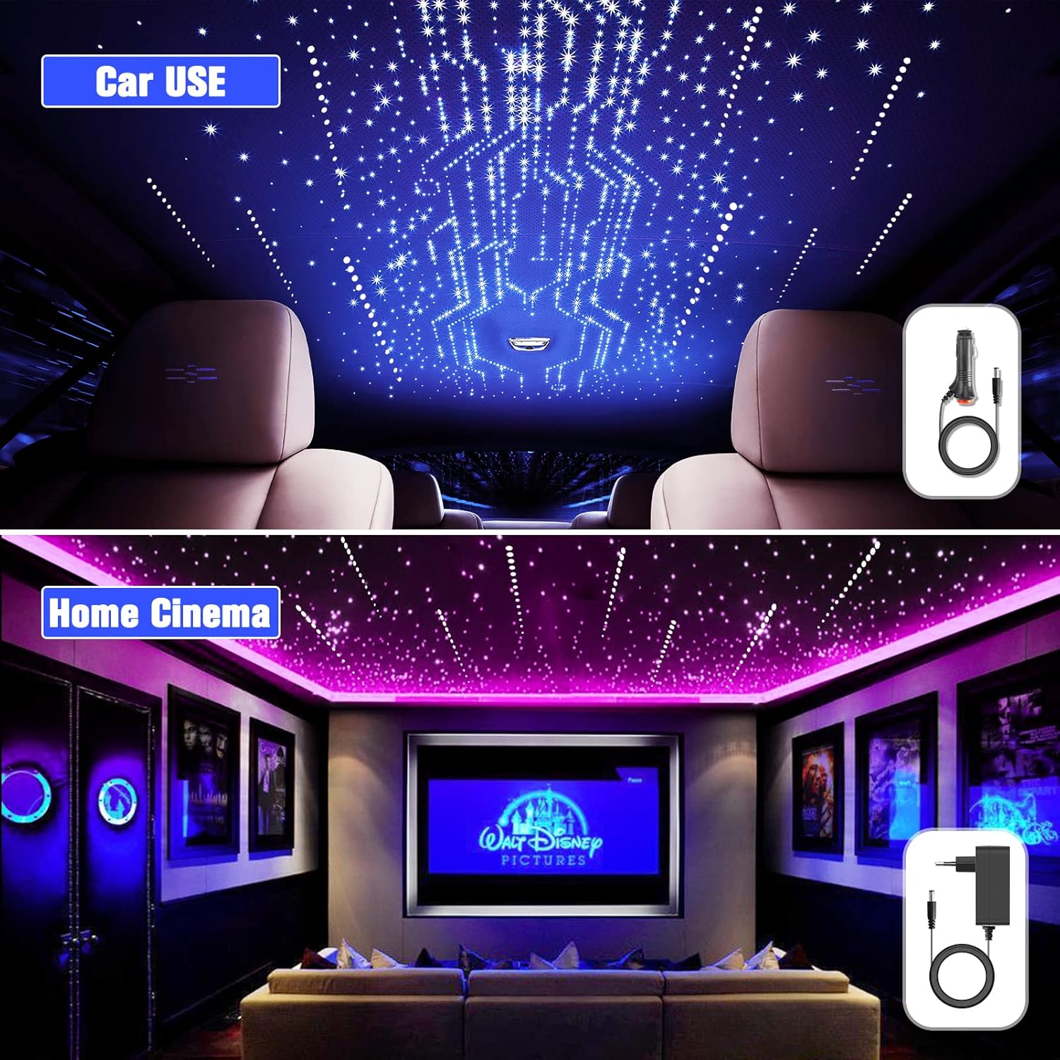 16W Meteor Sternenhimmel Auto, 550pcs*0.75mm*4m Sternenhimmel Glasfaser mit Shooting Star Light Kit RGBW Bluetooth-APP/Fernbedienung Led Glasfaser Licht für Auto/Decke
