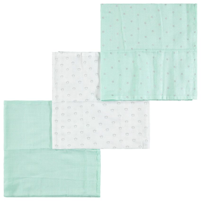 Set de 3 langes en coton tétra à motifs fantaisie - Vert