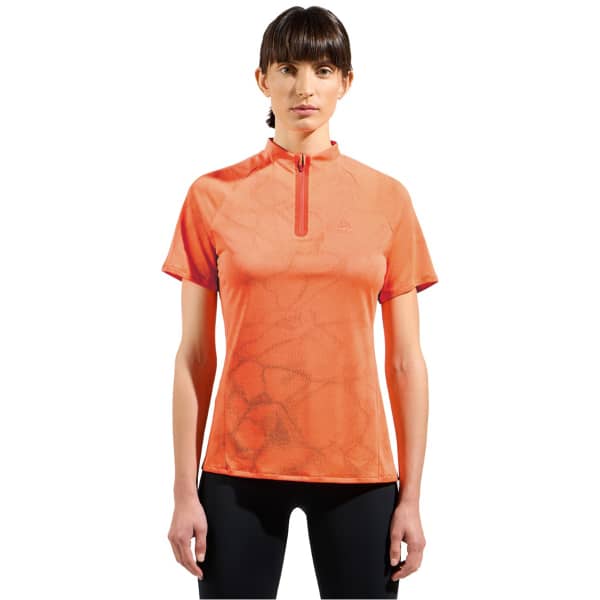 T-shirt running ODLO W ASCENT CHILLTEC POLO S/S LIVING CORAL MELANGE