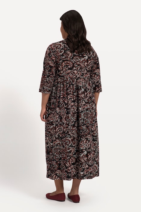 Jerseykleid, A-Line, Paisleymuster, Empirenaht, Rundhals, 3/4-Arm