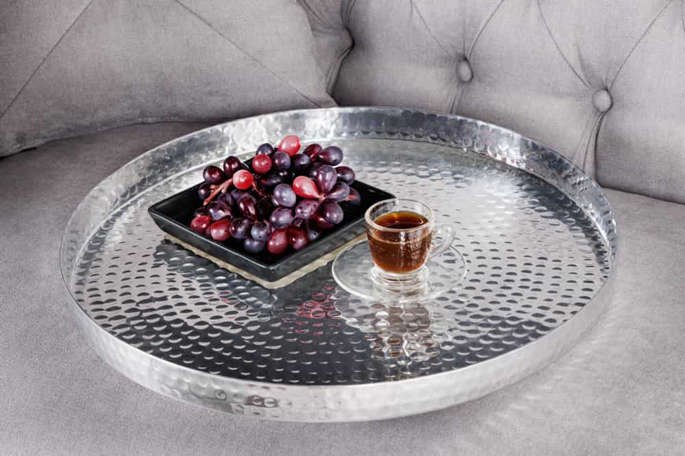 Design 2er Set Beistelltisch ELEMENTS 55cm silber Hammerschlag handmade rund