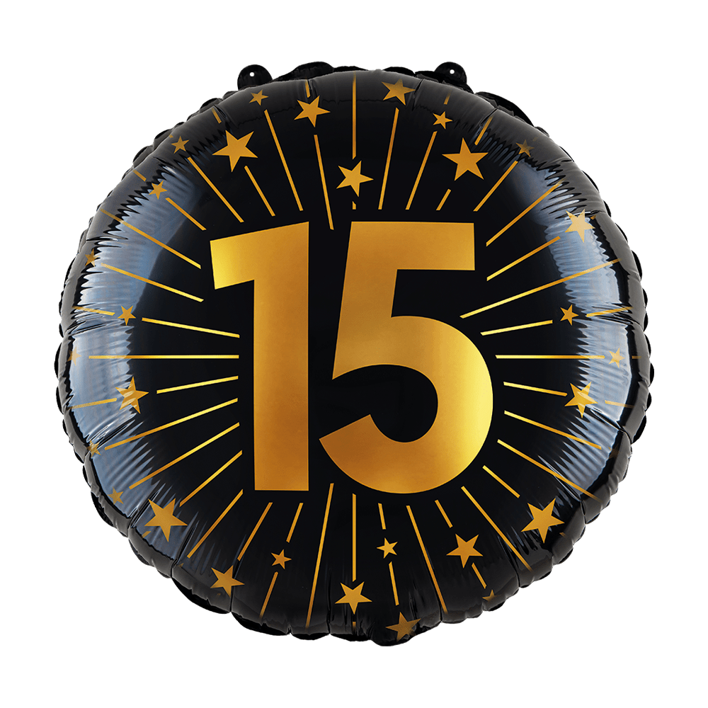 15 Jaar Helium Ballon Goud Zwart Leeg 45cm