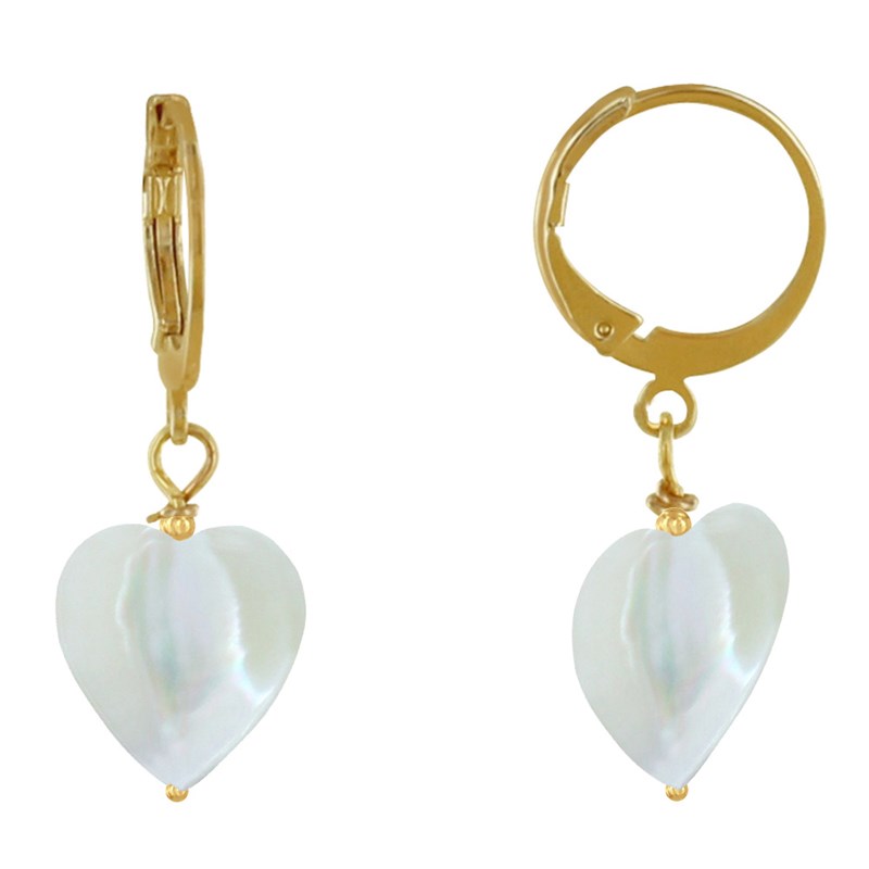 Boucles d'Oreilles Mini Créoles Plaqué Or et Coeur de Nacre