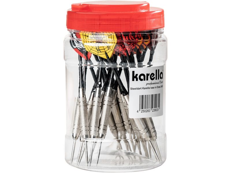 Karella Dartpfeile Steeldart in Dose 24 Stück Chrom-Alu-Dartpfeile