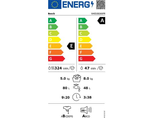 BOSCH - Lave linge sechant encastrable WKD28260FR, Auto Dry