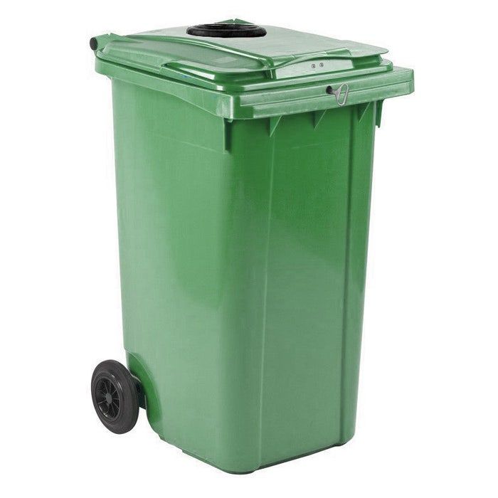 Afvalcontainer 240 liter groen met groen deksel met glasrozet en driekantslot (6151801140120)