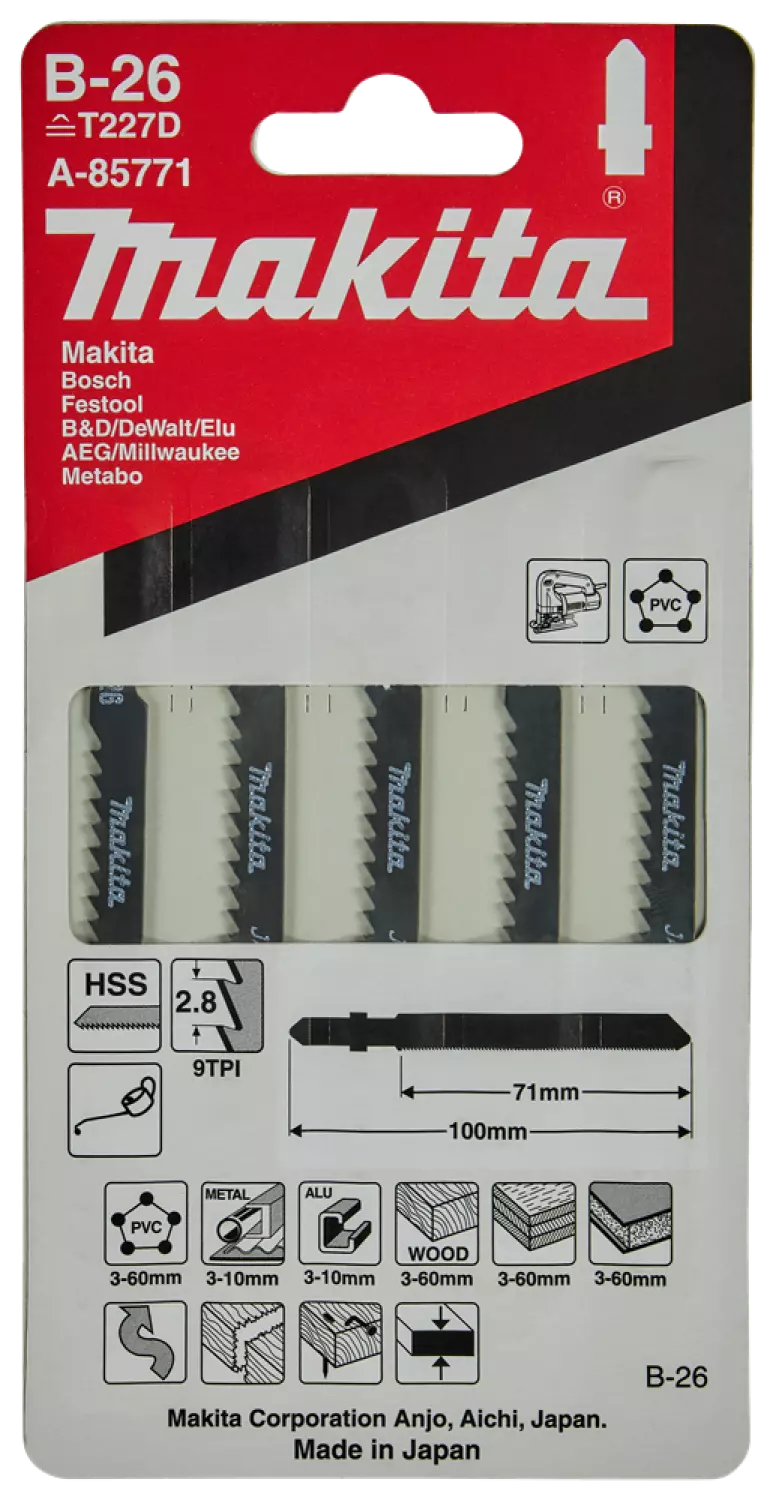 Makita A-85771 HSS Decoupeerzaagblad B26 - voor zagen bochten - Aluminium (5st)