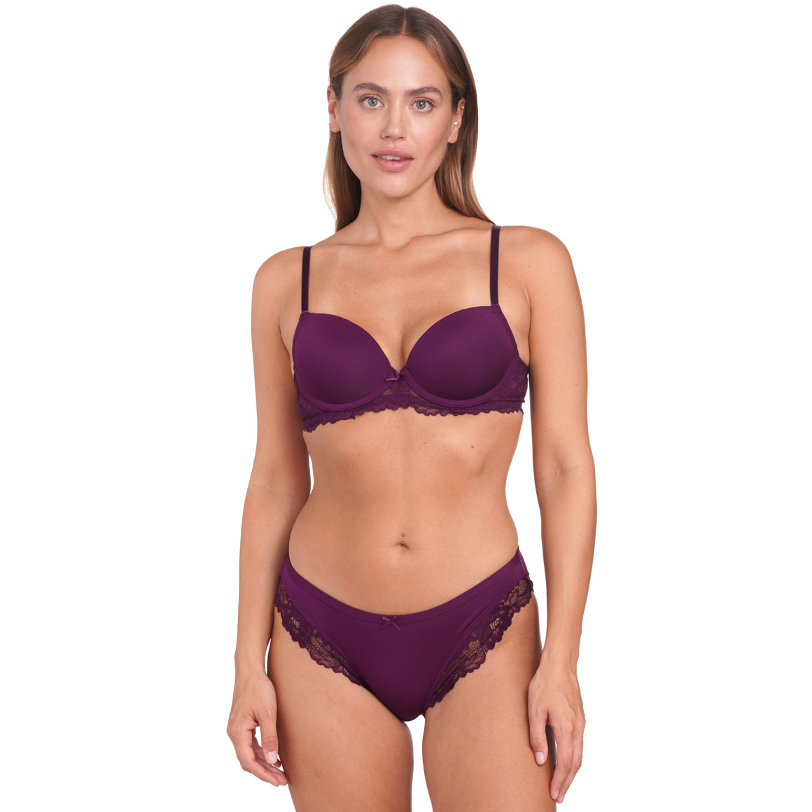 Gina Benotti 2 Damen Slips mit Spitzenbesatz rosa / dunkellila