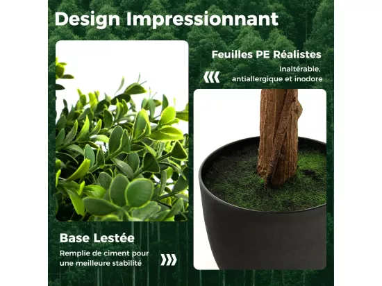 Arbre Topiaire en Buis Artificiel, Fausse Plante de Buis avec Pot en Plastique Rempli de Ciment, pour Décoration de Maison Bureau Jardin et Entrée (100 cm)