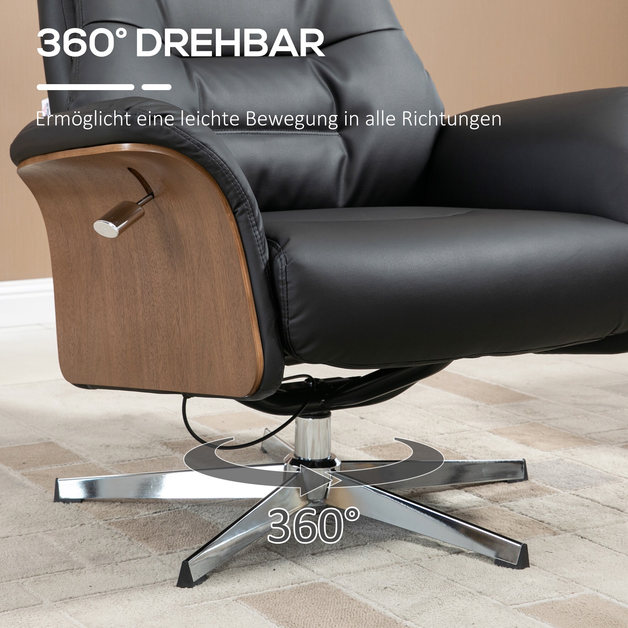 HOMCOM Liegestuhl mit Armlehne und Fußhocker schwarz 80L x 84B x 108H cm