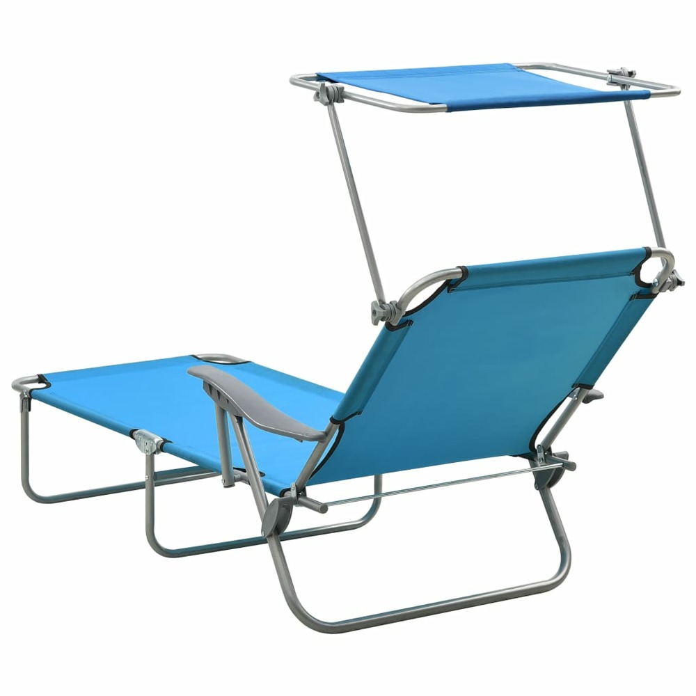 Transat chaise longue bain de soleil lit de jardin terrasse meuble d'extérieur 188 cm avec auvent acier bleu