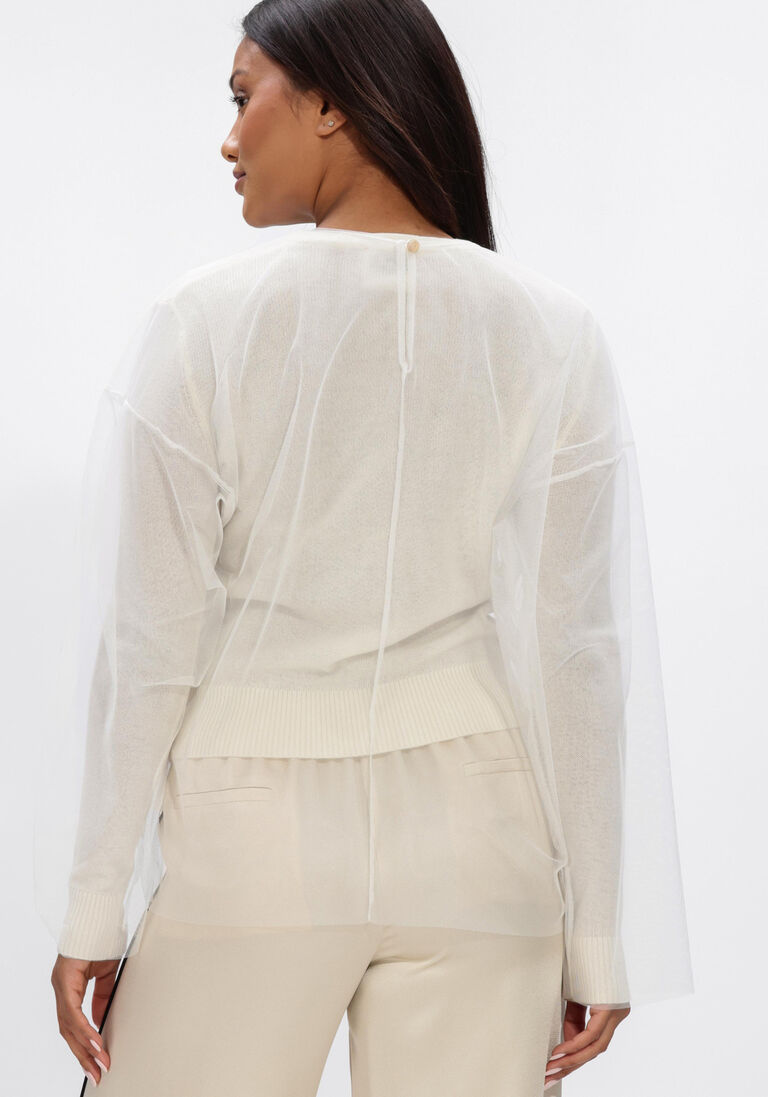 ecru forte forte top wool cashmere gauze knit and tulle t-shirt