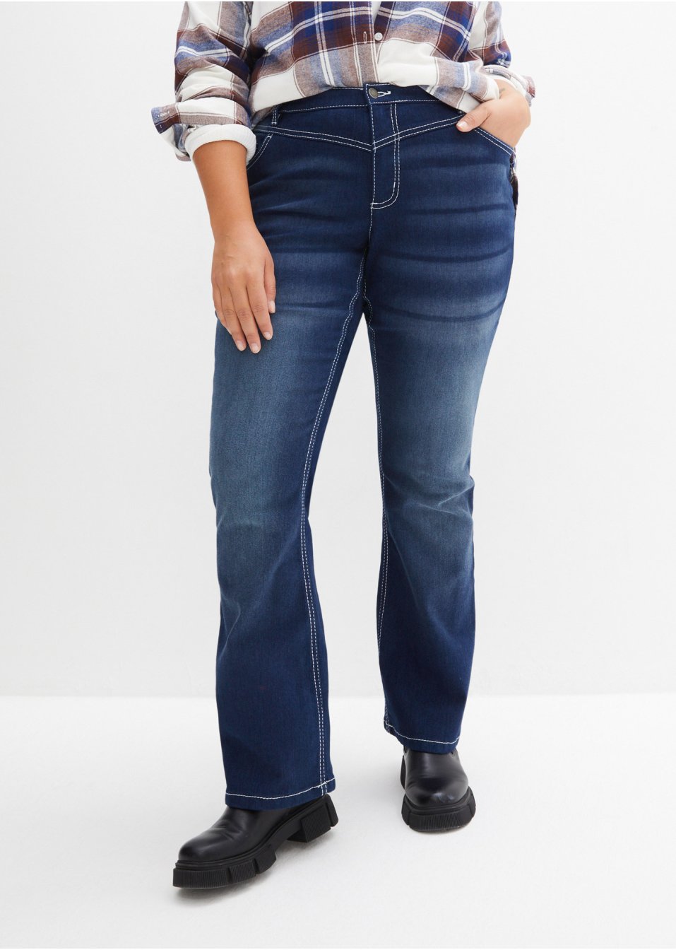 Jean thermo extensible avec intérieur douillet et surface grattée, Bootcut