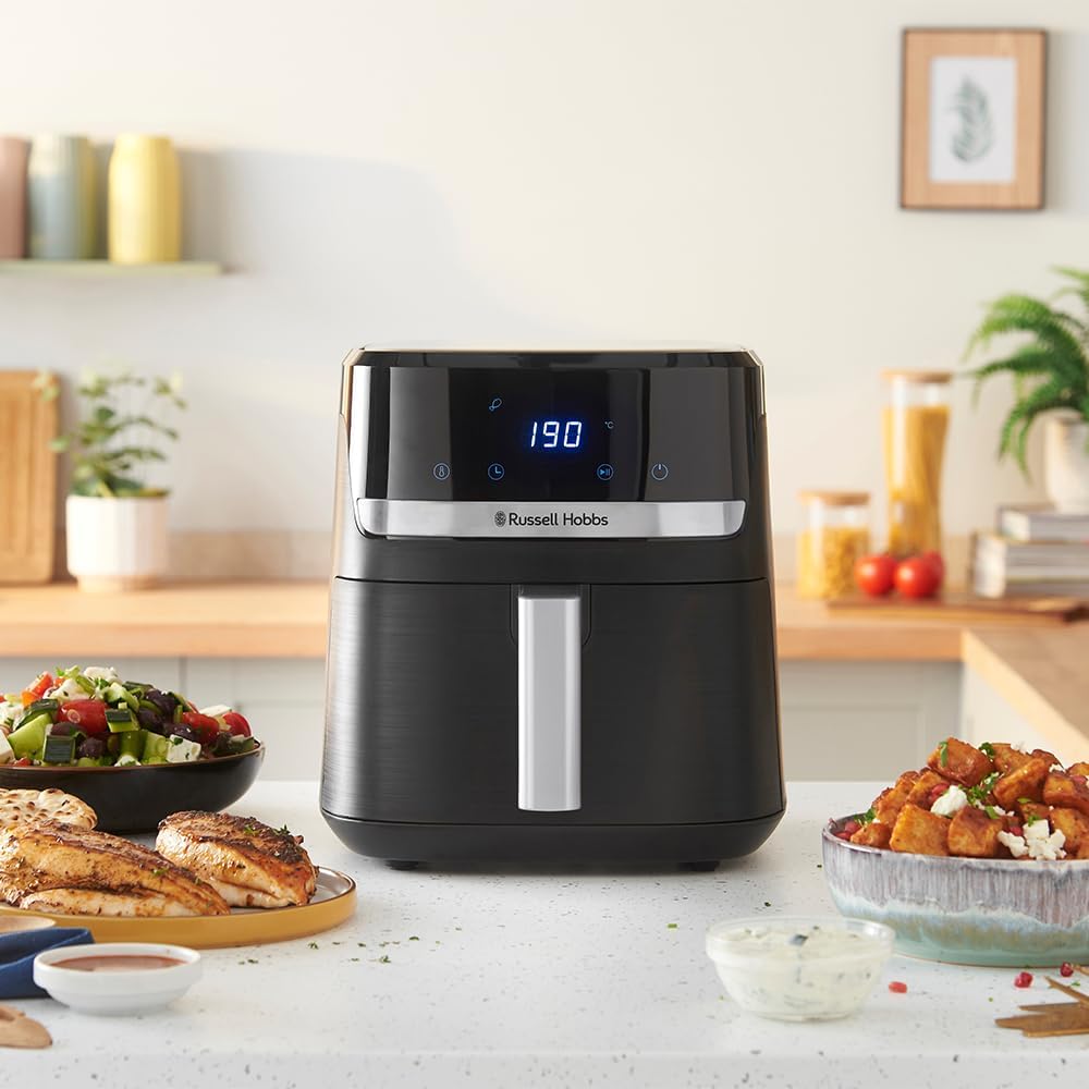 Russell Hobbs Heißluftfritteuse XL 5,5 l Rapid AirFryer (kompaktes Gehäuse, sehr leise) SatisFry (9 Programme, spülmaschinenfest, Fritteuse ohne Öl, TouchScreen, Grillen, Backen) 27621-56