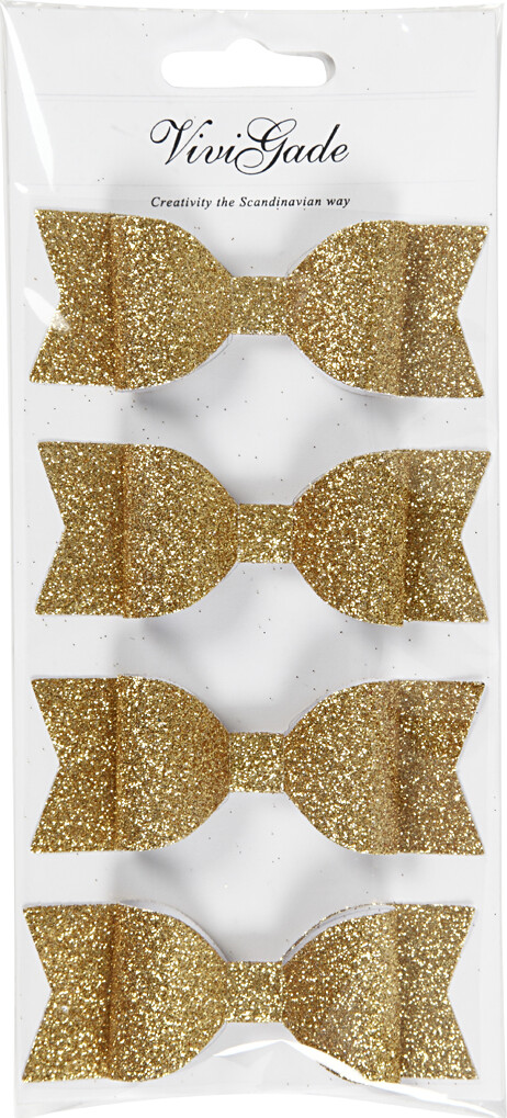 Sløjfer Til Dekoration - Guld Glitter - Str. 31X85 MM - 4 Stk